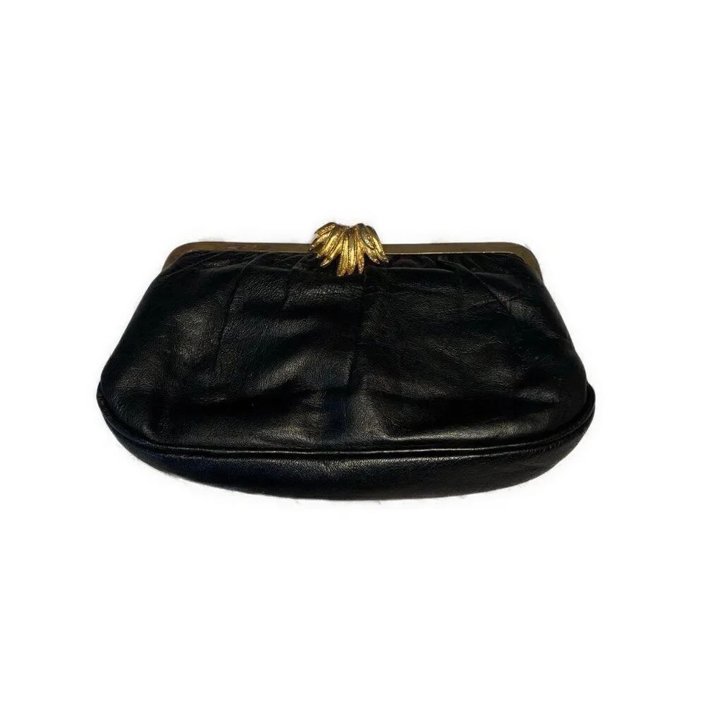 Vintage Lambskin Leather Black Gold Clutch Crossbody Bag